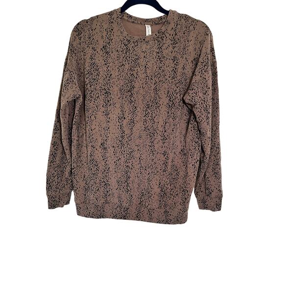 Athleta Leopard Print Long Sleeve Sweater Pullover Creneck Brown/Black Animal -S - Picture 1 of 8
